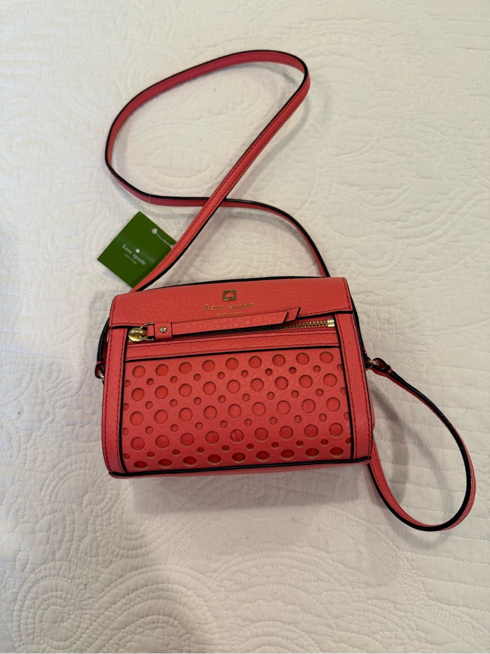 kate spade Coral Pink Perforated Leather Crossbody